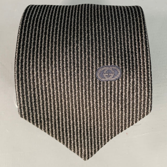 GUCCI Black Grey Stripe Silk Tie
