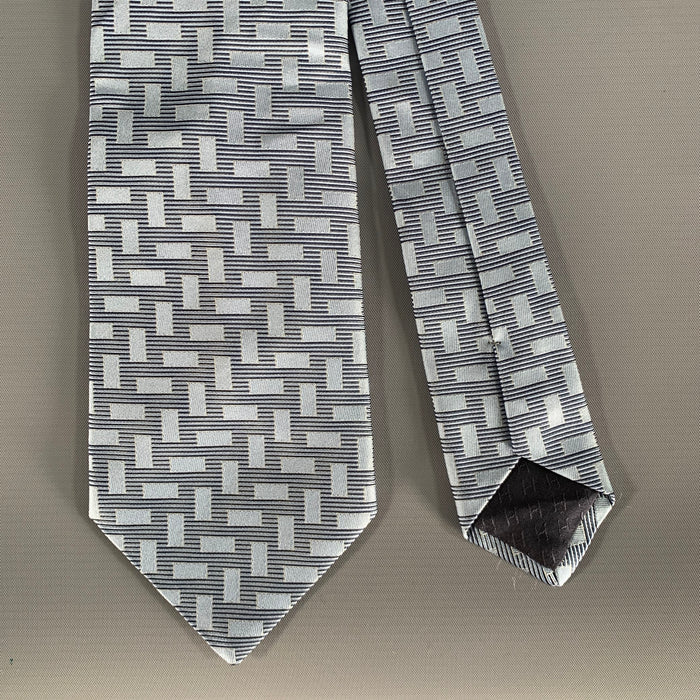 HERMES Navy Light Blue Geometric Silk Tie