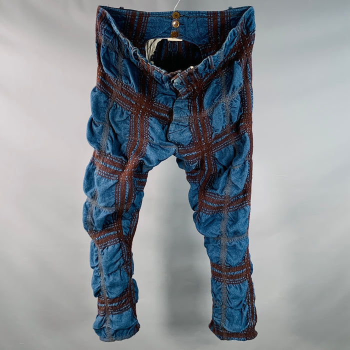 VIVIENNE WESTWOOD Vintage Size 32 Alien Blue Brown Plaid Cotton Wool Casual Pants