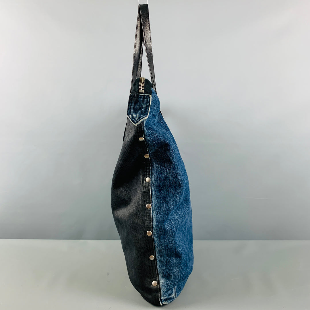 DRIES VAN NOTEN Indigo Black Studded Leather Trim Denim Bags