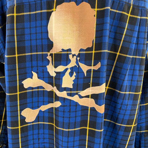 MASTERMIND JAPAN Size XL Navy Black & Yellow Plaid Cotton Long Sleeve Shirt