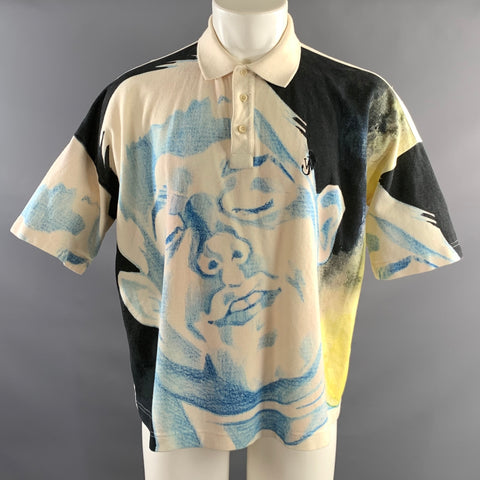 JW ANDERSON SS2021 Size M Cream Multi Color Graphic Cotton Short Sleeve Polo