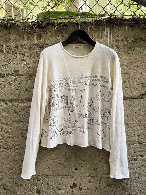 ENFANTS RICHES DEPRIMES M Beige Black Embroidery Cotton Crew Neck Pullover