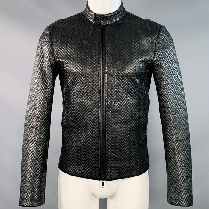 EMPORIO ARMANI Size 38 Black Quilted Leather Zip Up Jacket