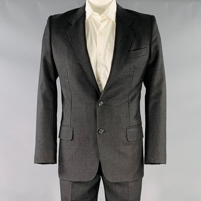 YVES SAINT LAURENT Size 42 Long Grey Charcoal Wool Notch Lapel Suit