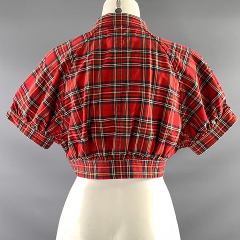 COMME des GARCONS Size S Red Green Plaid Cropped Casual Top