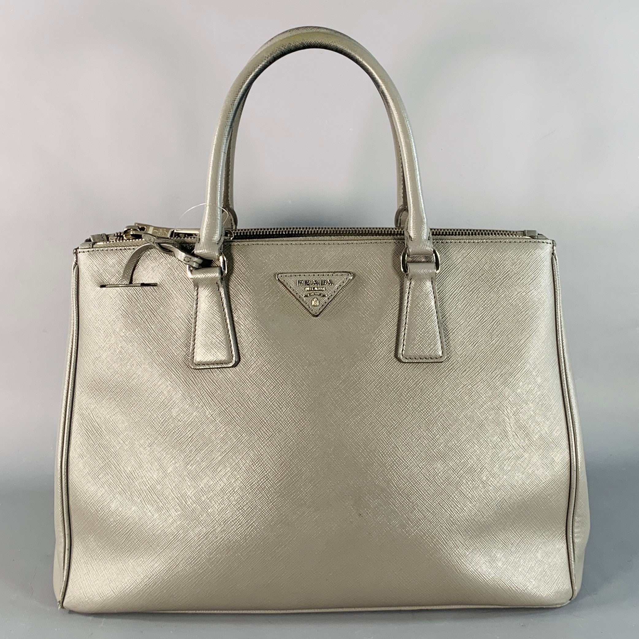 PRADA Galleria Grey Saffiano Leather Top Handles Handbag – Sui