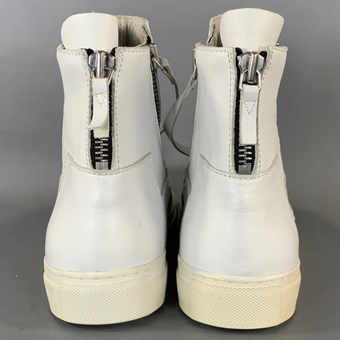 EMPORIO ARMANI Size 9 White Leather Zip Up Boots