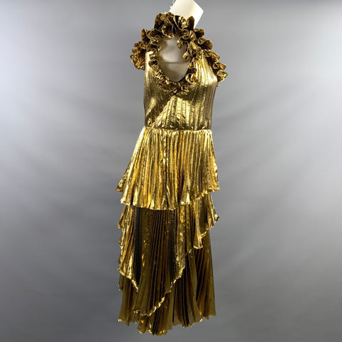 ALTUZARRA FW2019 Size 6 Gold Metallic One Shoulder Dress
