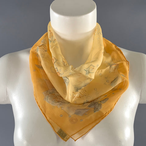 HERMES Yellow Rust Floral Silk Scarf