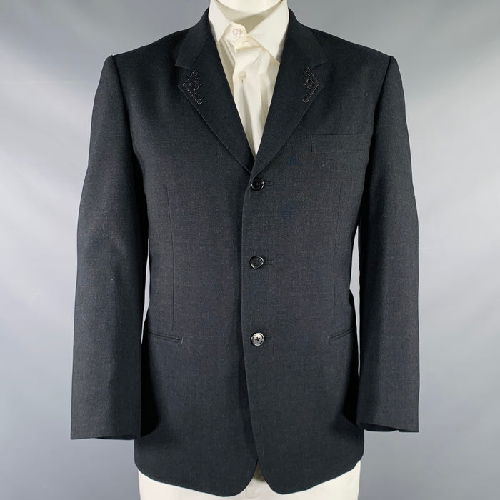 YOHJI YAMAMOTO Size XL Grey Contrast Stitch Wool Sport Coat