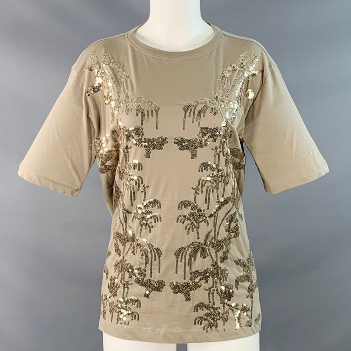 DRIES VAN NOTEN Size XS Gold Sage Cotton Sequined Palm Trees Short Sleeve Casual Top