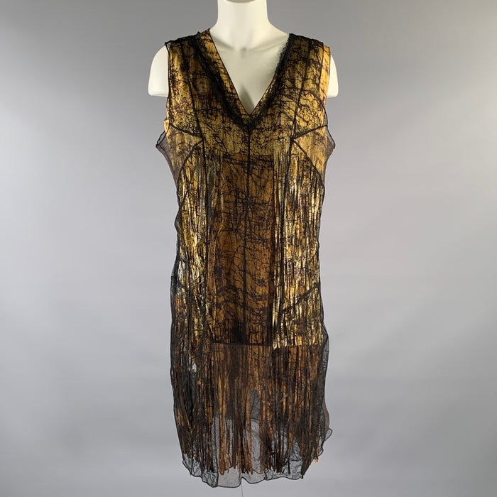 BOTTEGA VENETA Size M Yellow Black Silk Blend Knee-Length Dress
