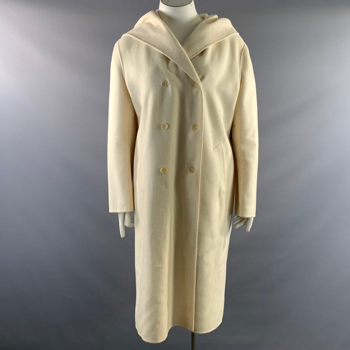 CALVIN KLEIN Size L Cream Wool & Nylon Hooded Coat