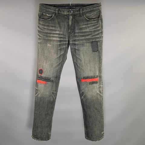 NUMBER (N)INE SS2005 Size 34 Grey Embroidery Cotton Straight leg Jeans