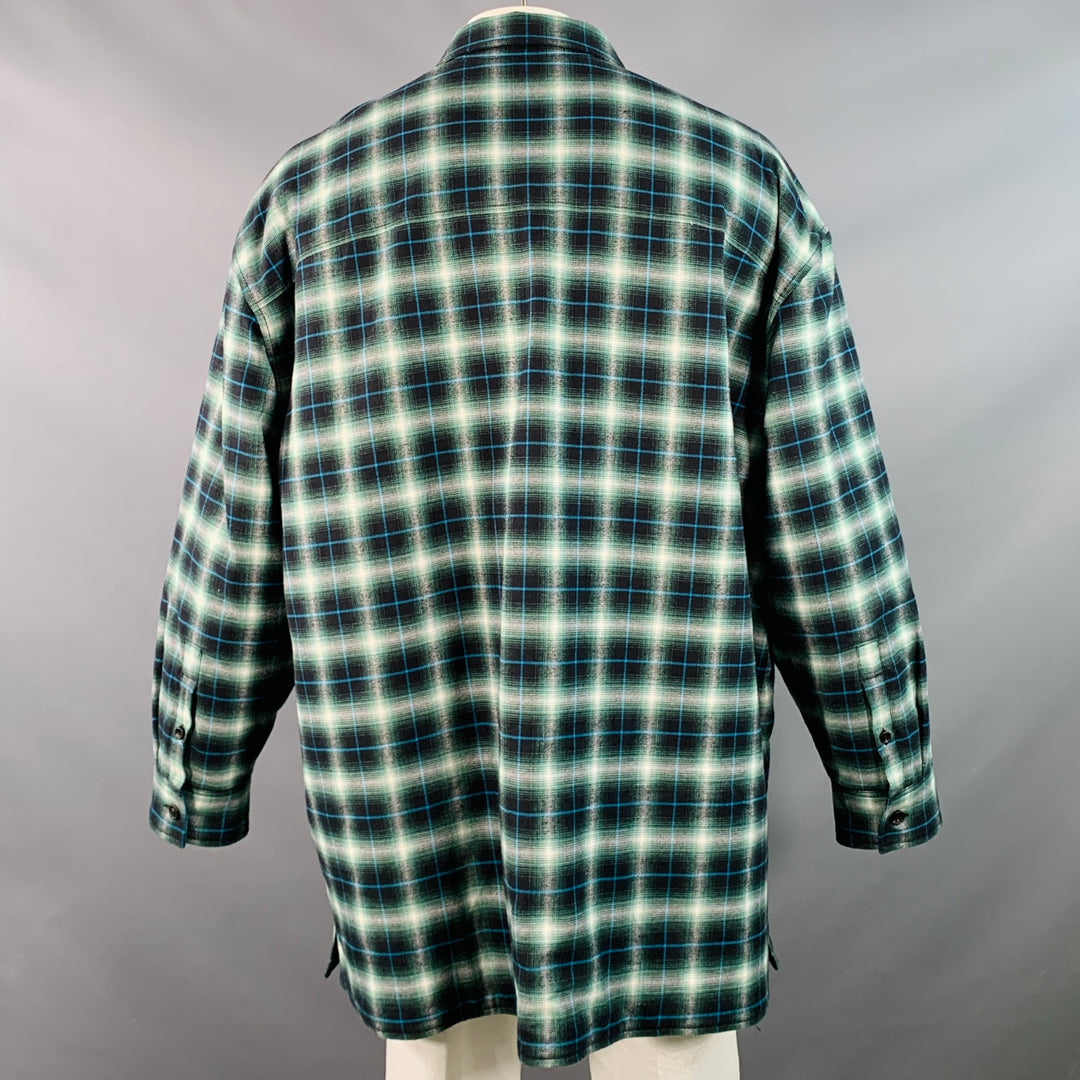 LANVIN Size XL Green Black White Plaid Cotton Oversized Shirt Jacket