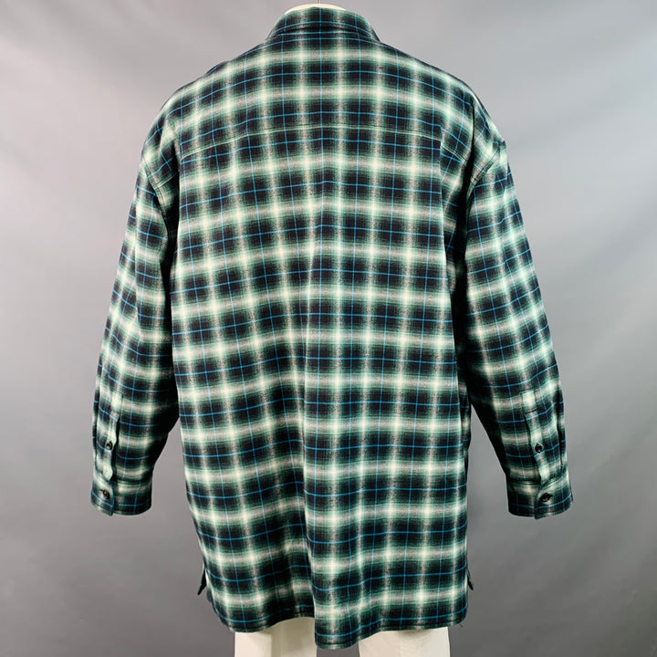 LANVIN Size XL Green Black White Plaid Cotton Oversized Shirt Jacket