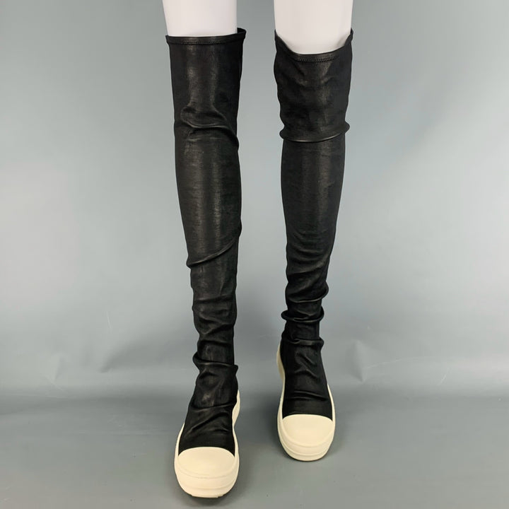 RICK OWENS Size 6 Black White Leather Pull On Stocking Boots