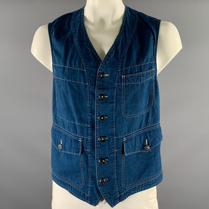 RRL by RALPH LAUREN Size XL Navy Indigo Contrast Stitch Cotton Worker Vest