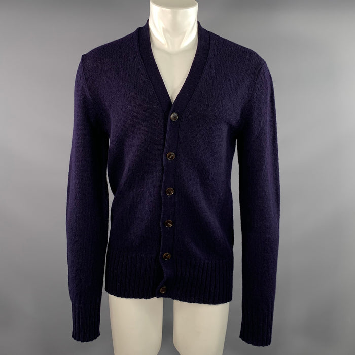 GUCCI Size S Navy Knit Wool Ribbed Cardigan