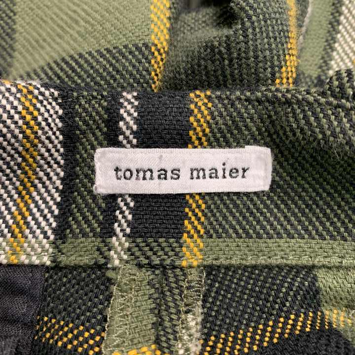 TOMAS MAIER Size 31 Green Yellow Plaid Cotton Button Fly Shorts