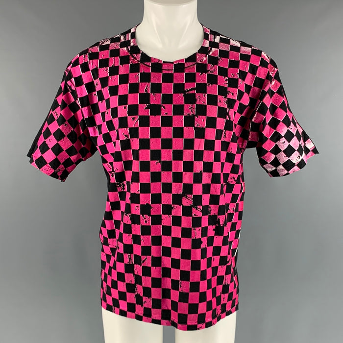 MARC JACOBS Size XS Black Pink Checkered Cotton Crew-Neck T-shirt