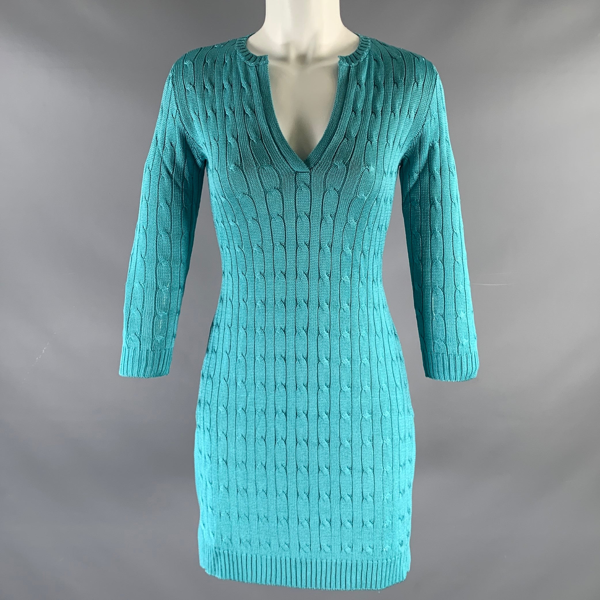 RALPH LAUREN Size S Blue Turquoise Silk Cable Long Sleeve Dress – Sui  Generis Designer Consignment