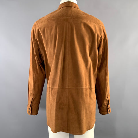 BOSS by HUGO BOSS Size 42 Brown Leather Button Up Long Sleeve Shirt