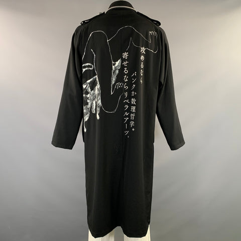 YOHJI YAMAMOTO S/S2021 Size L Black Hand Painted Wool Double Breasted Coat