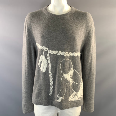 ENFANTS RICHES DEPRIMES FW2017 XL Grey White Knitted Wool Crew Neck Sweater