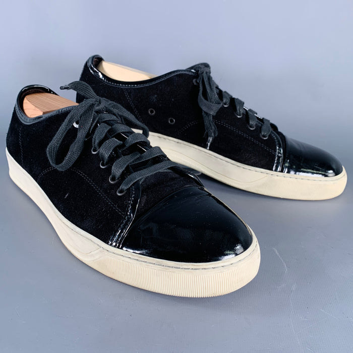LANVIN Size 11 Black Mixed Fabrics Suede Low Top Sneakers