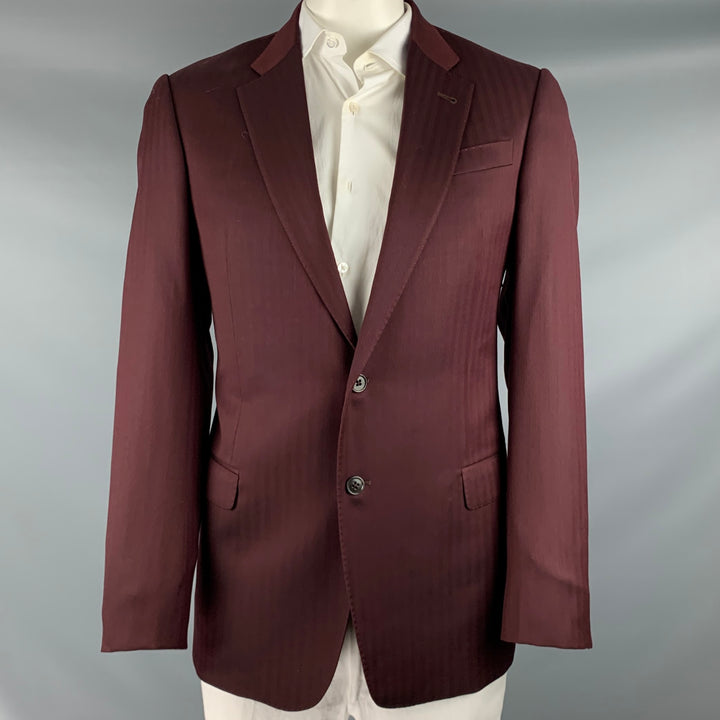 ARMANI COLLEZIONI Size 42 Burgundy Herringbone Wool Sport Coat