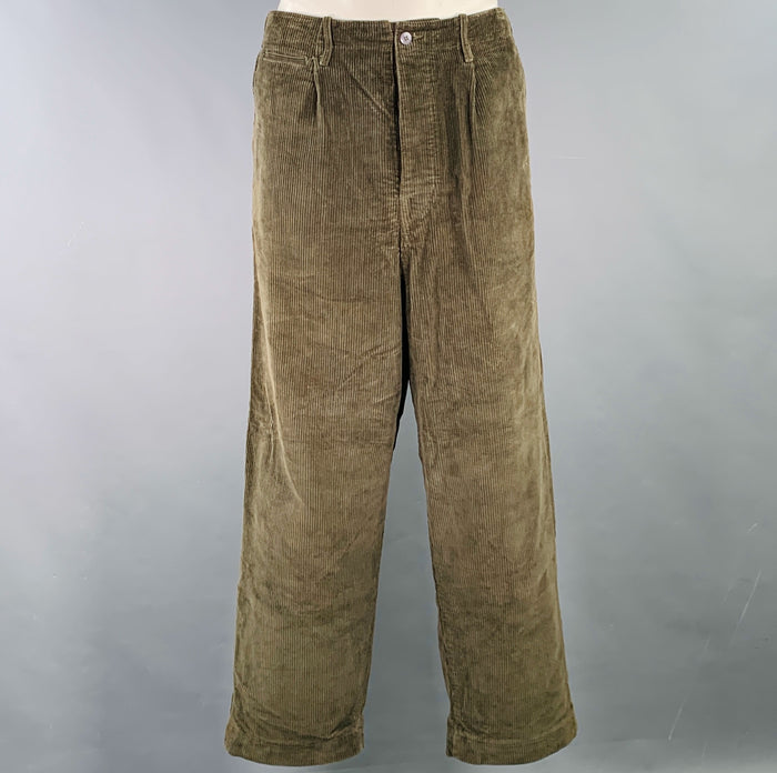 KAPITAL Size XL Olive Green Corduroy Cotton Button Fly Dress Pants