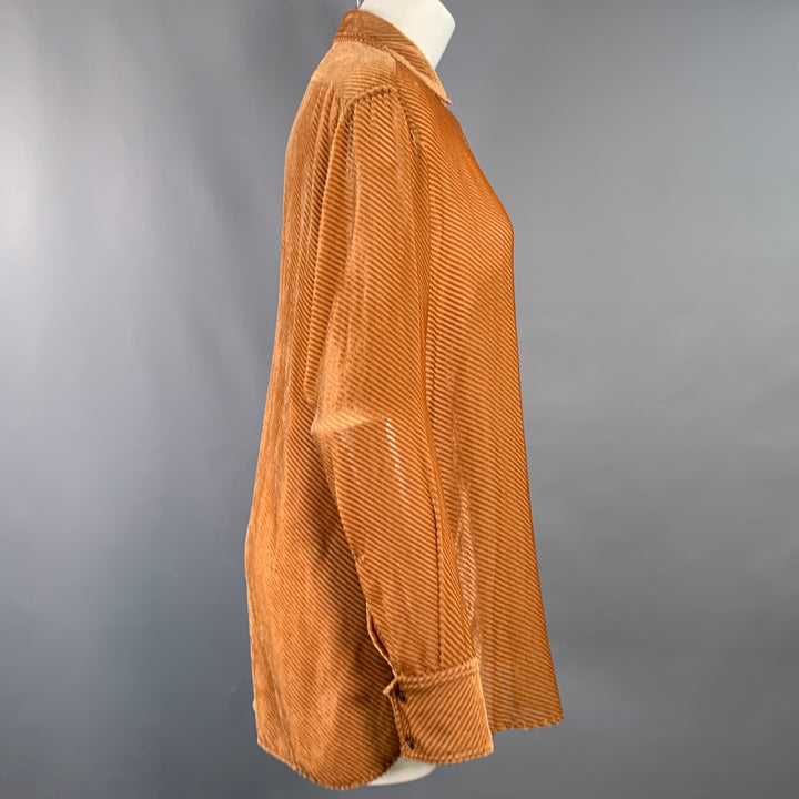 SIES MARJAN Size 4 Tan Viscose Silk Velvet Diagonal Stripe One Pocket Shirt