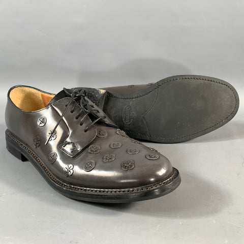 CHURCH'S Size 8 Grey Applique Leather Lace Up Lace Up Shoes