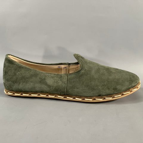 SABAH Size 8 Green Suede Contrast Stitch Loafers