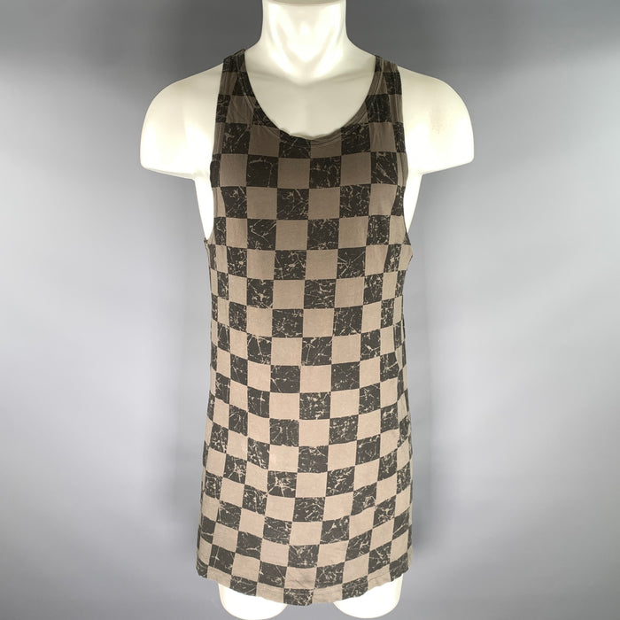 HAIDER ACKERMANN Size S Black Olive Checkered Tank Top