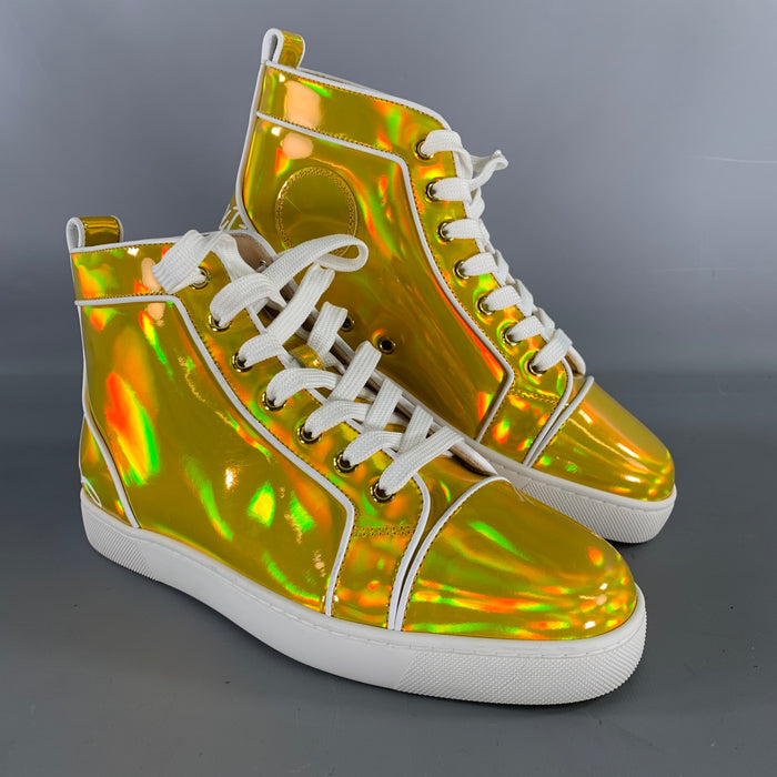 CHRISTIAN LOUBOUTIN Size 6.5 Gold White Leather High Top Lace Up Shoes