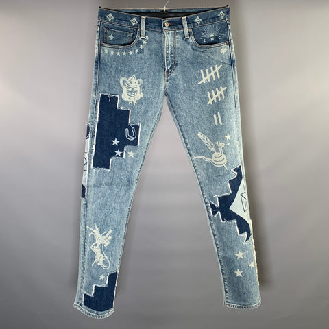 LEVI'S Size 32 Navy Light Blue Patchwork Cotton Straight Jeans