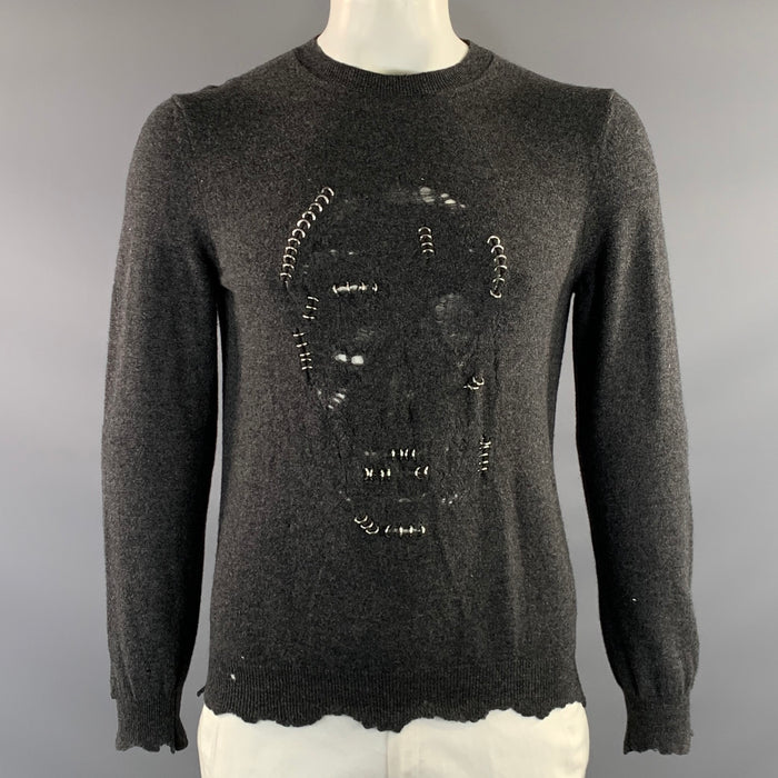 ALEXANDER MCQUEEN AW2017 Size L Grey Distressed Wool & Cashmere Crew Neck Sweater