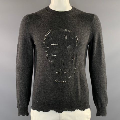 ALEXANDER MCQUEEN AW2017 Size L Grey Distressed Wool & Cashmere Crew Neck Sweater
