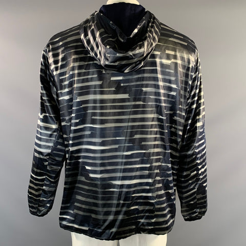 GIORGIO ARMANI Size L Black Grey Stripe Nylon Zip Up Jacket
