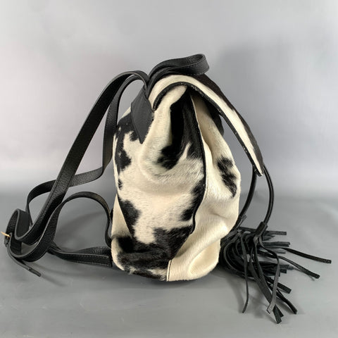 NO BRAND Black White Cow Print Hair On Hide Leather Bags