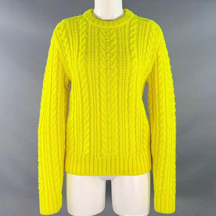 PHILOSOPHY di LORENZO SERAFINI Size S Yellow Cable Knit Crew Neck Sweater