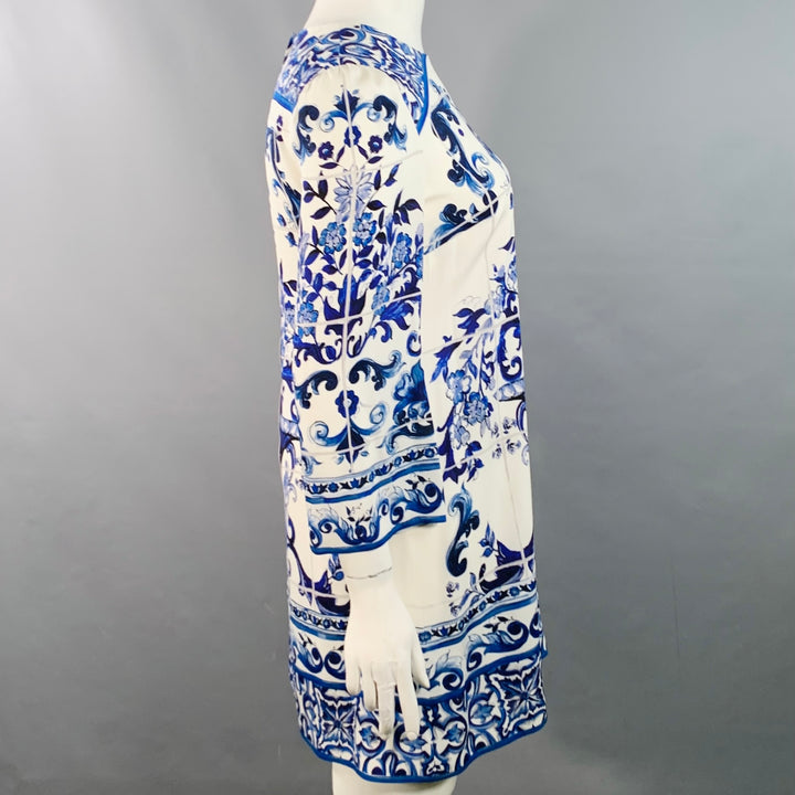 DOLCE & GABBANA Size 10 Blue White Silk Blend Long Sleeve Mini Dress