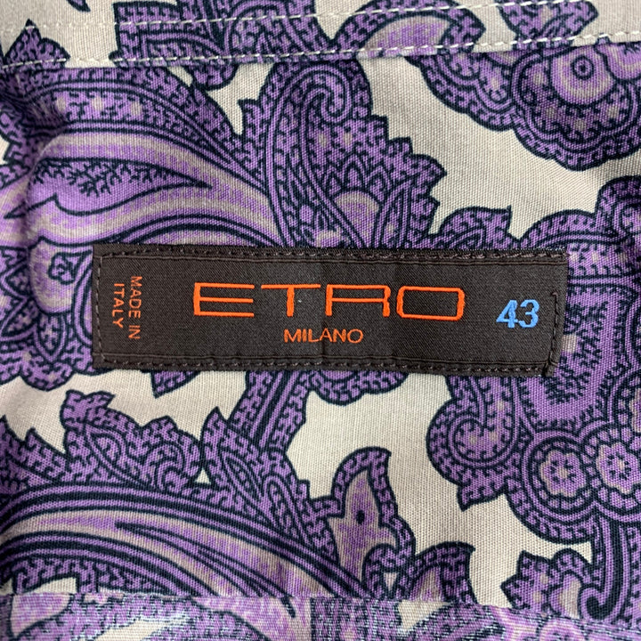 ETRO Size L Purple Khaki Paisley Cotton Blend Button Up Long Sleeve Shirt