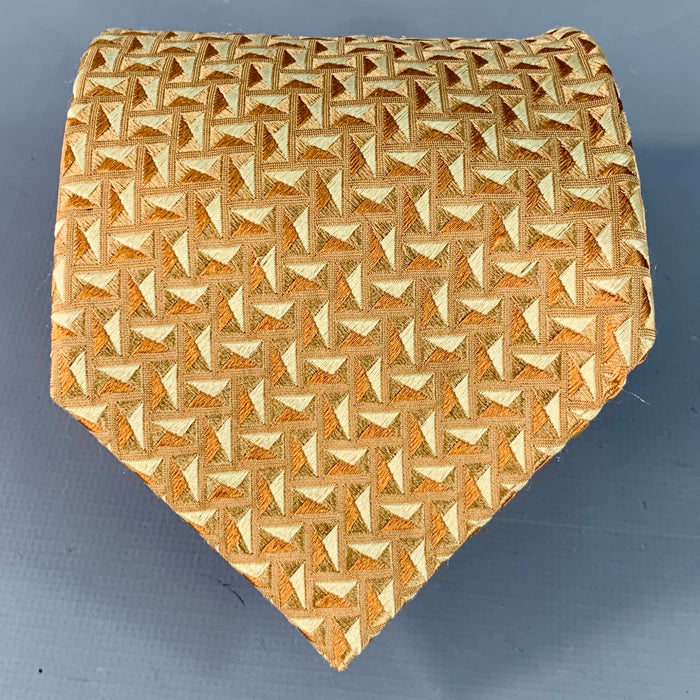 ERMENEGILDO ZEGNA Beige Tan Geometric Jacquard Silk Tie