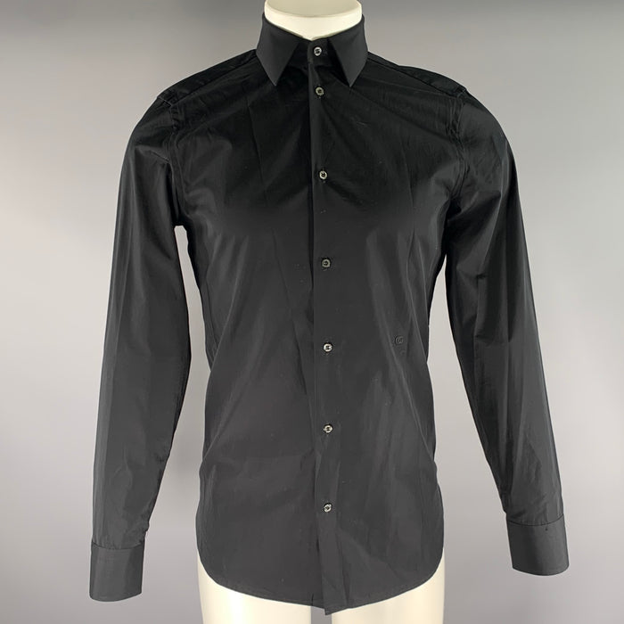 GUCCI SS 2023 Size S Black Cotton GG Long Sleeve Dress Shirt