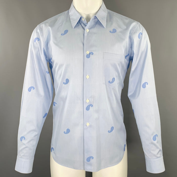 COMME des GARCONS Size S Blue White Stripe Cotton One Pocket Long Sleeve Shirt