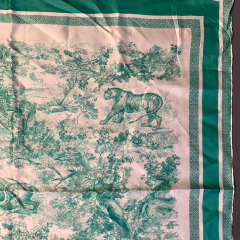 CHRISTIAN DIOR Teal Ivory Landscape Silk Scarves